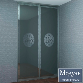 Двери купе с пескоструйным рисунком на зеркале